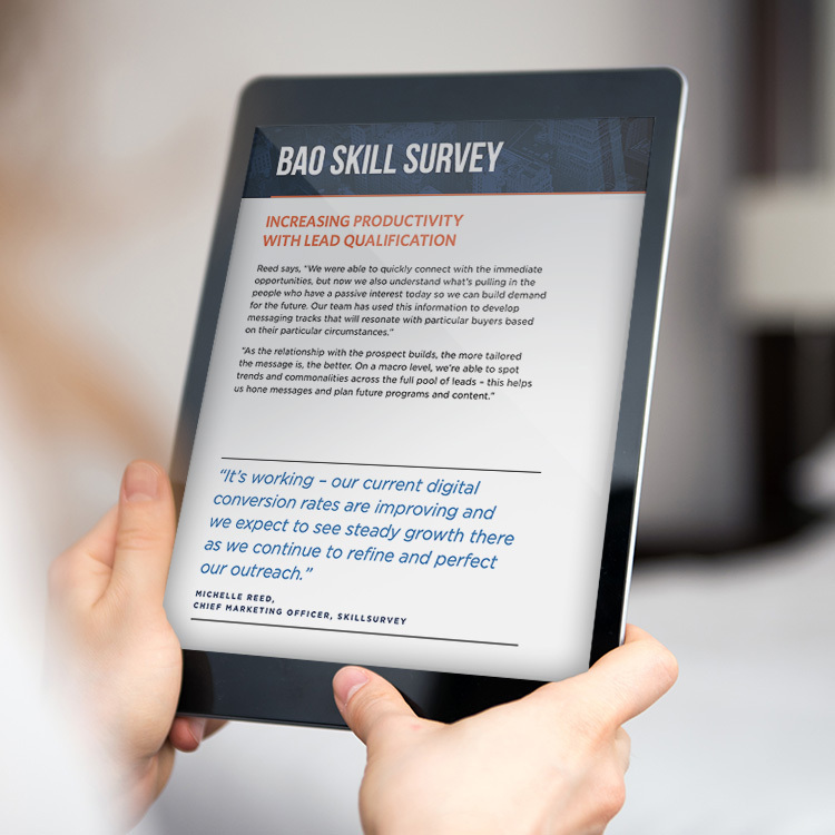 Hands holding an iPad with a survey on it