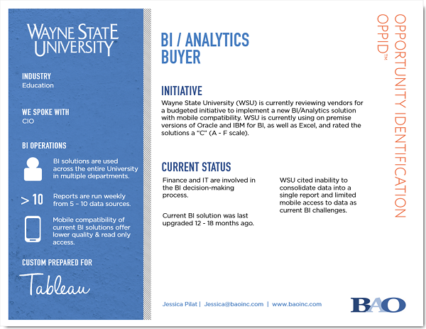 Wayne State University BI Buyer for Tableau